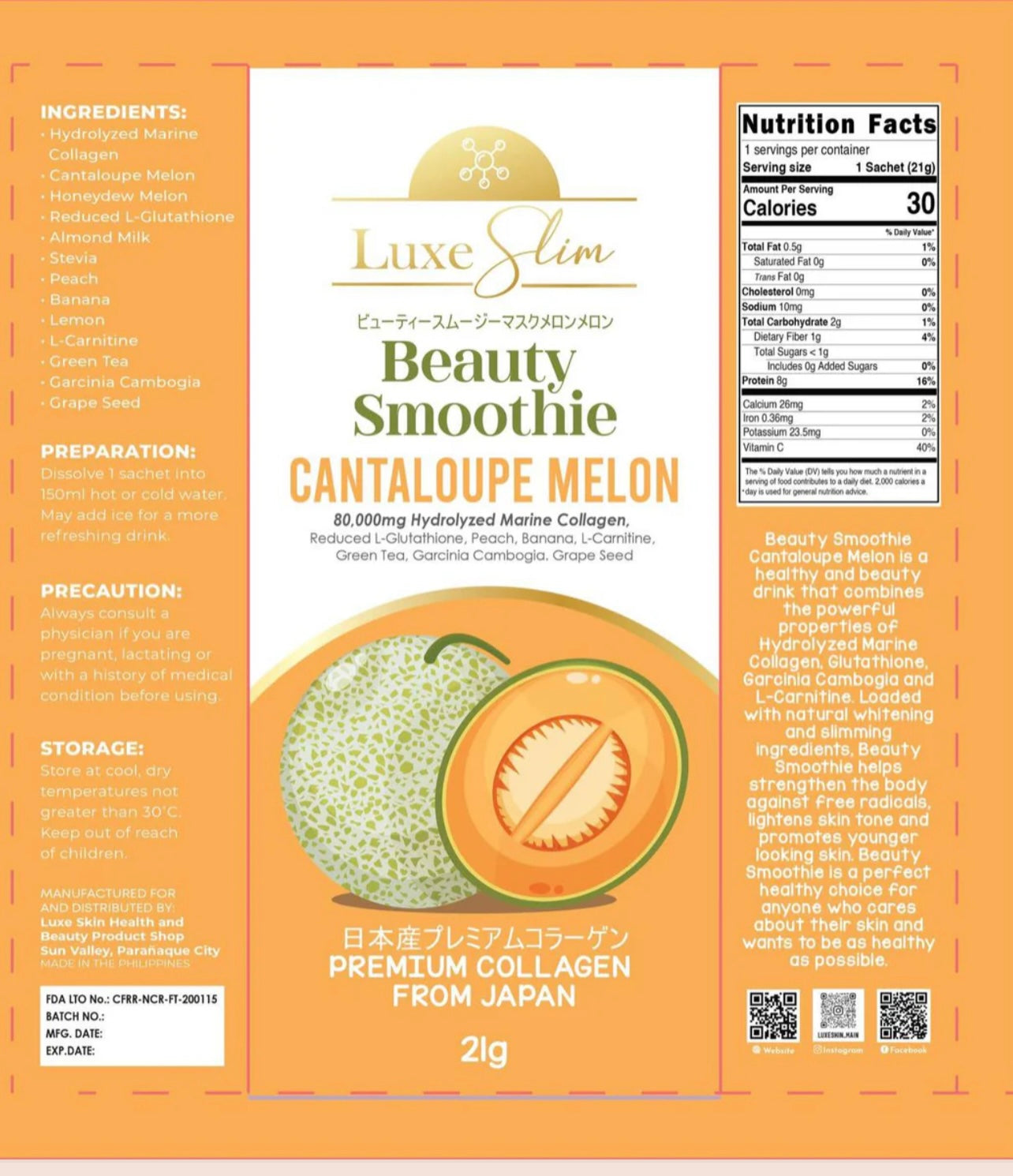 Luxe Slim Beauty Cantaloupe Melon smoothie
