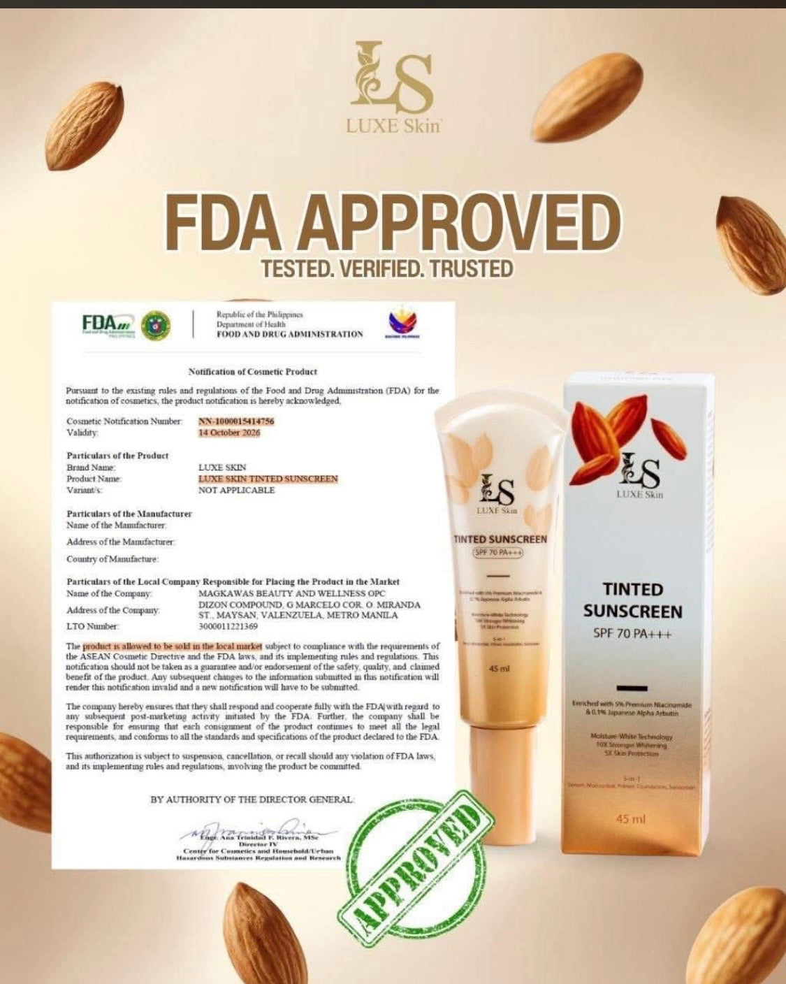 Luxe Skin Tinted Suncreen spf 70 pa+++