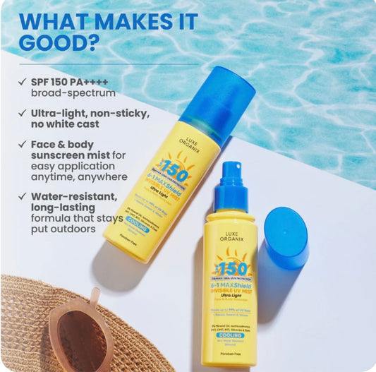 Luxe Organix SPF 150 6 in 1 Maxshield Invisible UV Mist