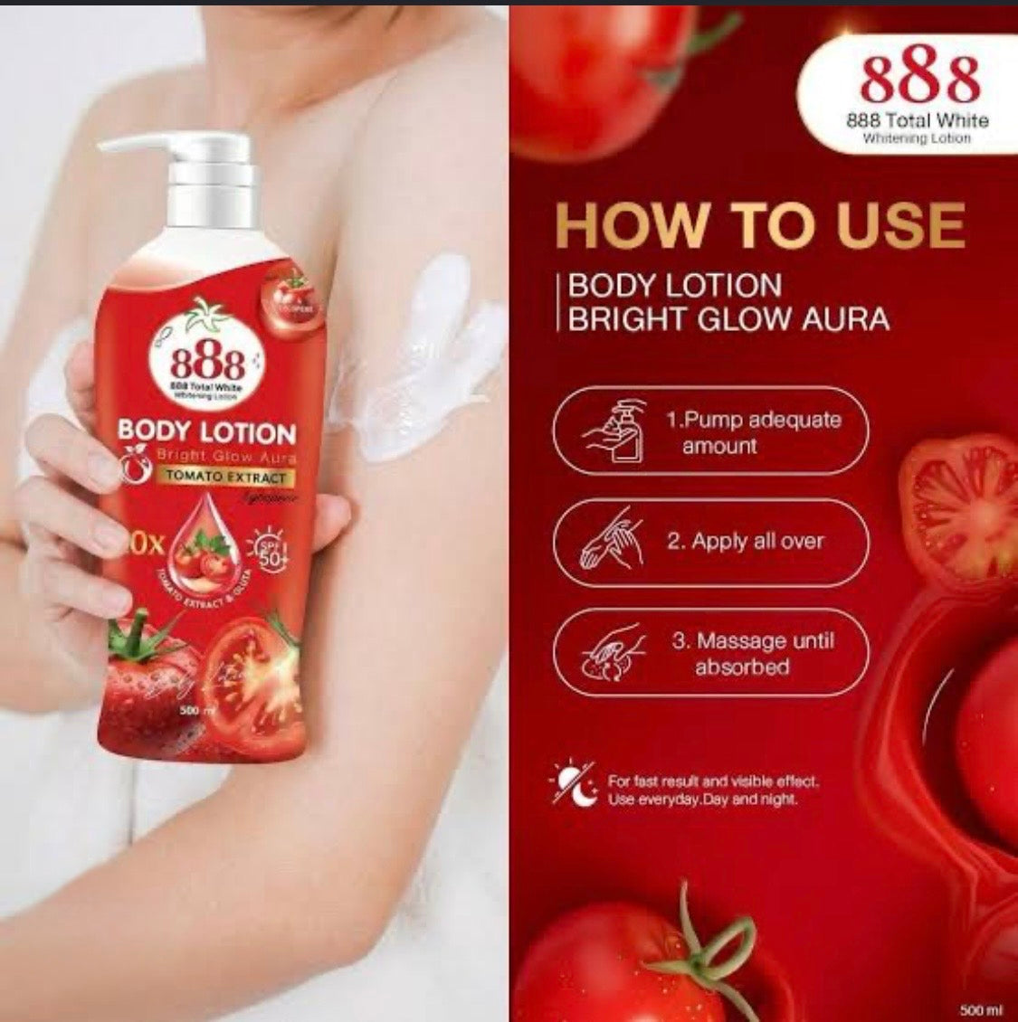888 Tomato Extracts Body Lotion SPF 50+ 500ml