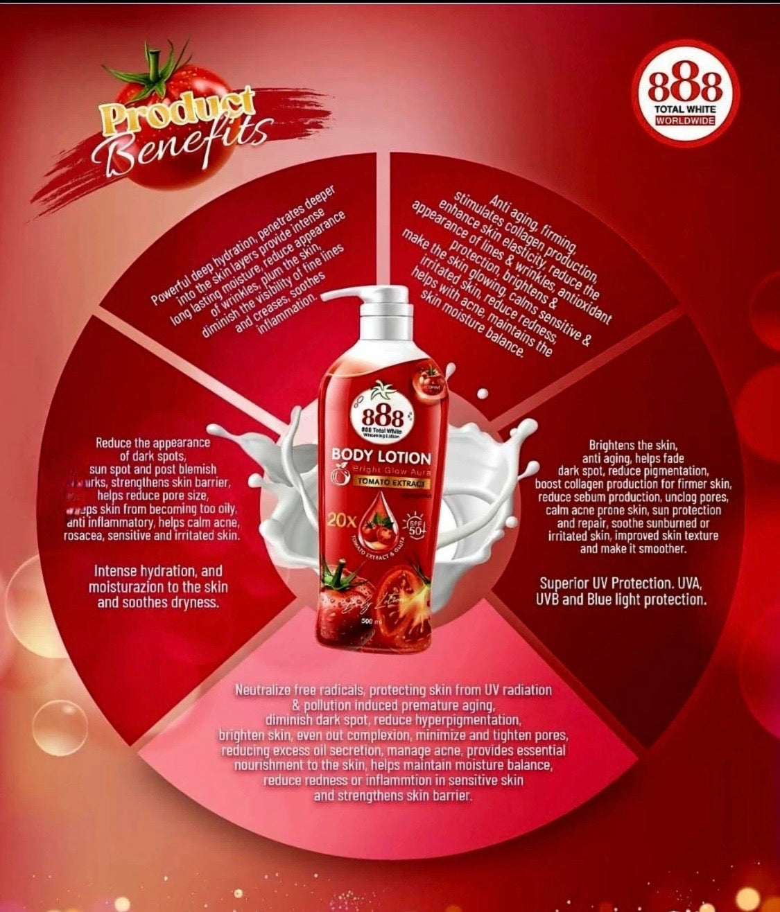 888 Tomato Extracts Body Lotion SPF 50+ 500ml
